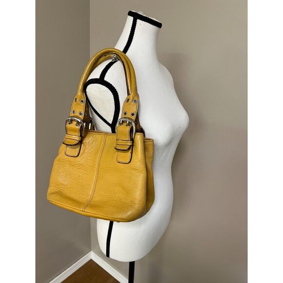 Tignanello mustard yellow pebbled leather shoulder bag - Picture 1 of 12